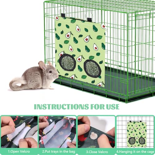 2Pcs 2 Styles Strawberry Hay Feeder Bags Small Pet Hanging Hay Bag with 2 Holes Avocado Strawberry Oxford Cloth Washable Rectangle Feeding Storage for Rabbit Chinchillas Hamster 12 x 9 Inch - color: Fruit