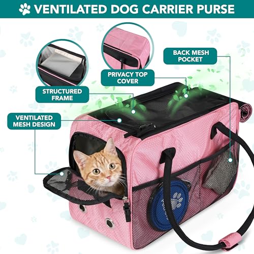 PetAmi Dog Purse Carrier for Small Dogs Cats, TSA Airline Approved Soft-Sided Pet Carrier with Pockets, Ventilated Travel Tote Bag with Bed & Shoulder Strap, Puppy Kitten, Max 12 lbs, Pink - color: Pink
