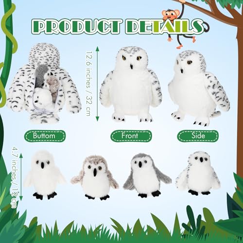 Hollowfly 5 Pcs Snowy Owls Plush Toy Gift Set 12.6" Mom Owls with 4 Cute Babies Stuffed Animal in Zippered Back Nurturing Plushes Toy Set for Kid Adults Birthday Party Favors Gifts - style: Snowy Owls