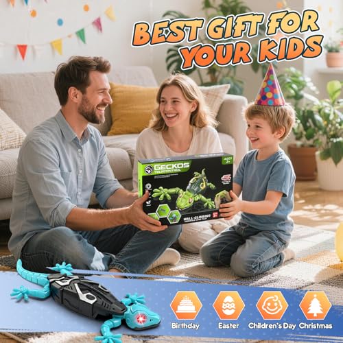 KETIEE RC Wall Crawler Gecko: Wall Climbing Gecko Toy for Kids, Remote Control Climbing Lizard with Led Glowing Eyes, Rechargeable Floor Ceiling Crawling Robot Prank Toy, Gift for Boy Girl 3+Years Old