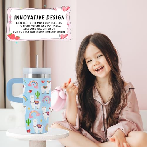 Rainbow Gifts, 14 Oz Tumbler with Handle & Straw for Rainbow Lover, Birthday Gift for Daughter Son, Vacuum Insulated Tumbler for Daughter, 1 PCS - color: Rainbow-Blue