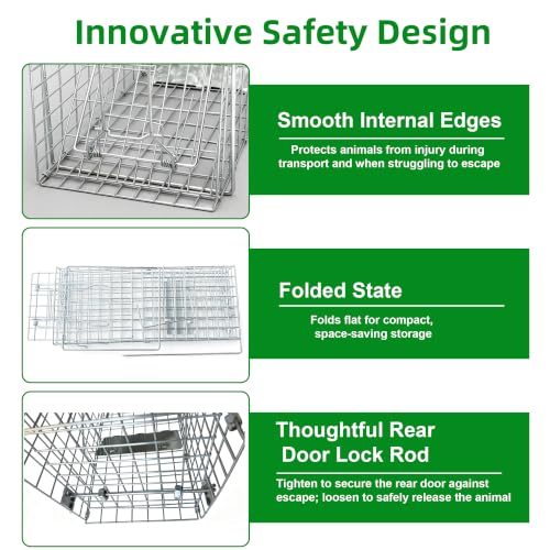 Live Squirrel Trap, Foldable Heavy Duty Humane Animal Cage Trap, Large Rat Trap Cage Catch and Release, Rodent Rabbit Trap for Indoor and Outdoor - 17” L x 7.9” W x 7.5” H