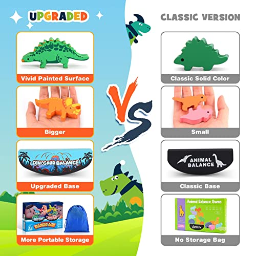 IPOURUP Dinosaur Toys for Kids 3-5: Wooden Stacking Montessori Toys for 3 4 5 6 7 8 Year Old Balance Competition Game for Family Ideal Christmas Birthday Gifts for Kids Ages 3-8 (Double Version) - style: Double Dino Blocks