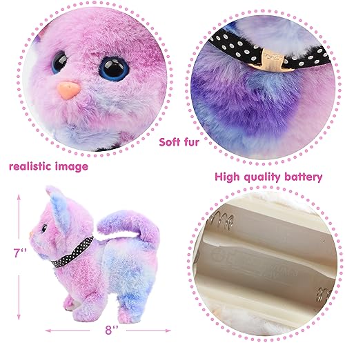 Easfan Rainbow Walking Kitty Cat Stuffed Plush Toy Gifts for Kids 7" | Meowing tail wagging head nodding, interactive educational plush, easter christmas birthday gift, for girls - style: Cat