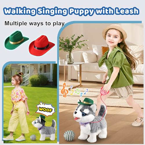 Husky Walking Dog Toy for Kid Boy with Leash Barking Talking Lick Wag Tail | Interactive Puppy Robot That Repeats You Say for Girls, Fake Plush Singing Pet Doggy Pretend Dress Up Birthday Christmas 3+ - color: 3.husky Dog