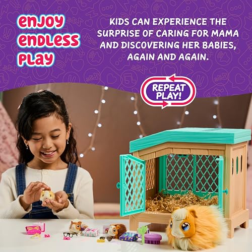 Little Live Pets Mama Surprise Guinea Pig Plush Toy, Interactive Stuffed Guinea Pig Hutch and 3 Babies, Animal Plush with 20+ Sounds, Toys for Ages 4+ - style: Guinea Pig