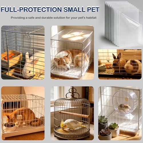 10 Pack Pet Cage Urine Guard, 11.69"x8.27" with Zip Ties Plastic Pet Splash Guard Panels Clear Edge Liner Protection for Rabbit Guinea Pig（Flexible Drilling & Fixing）