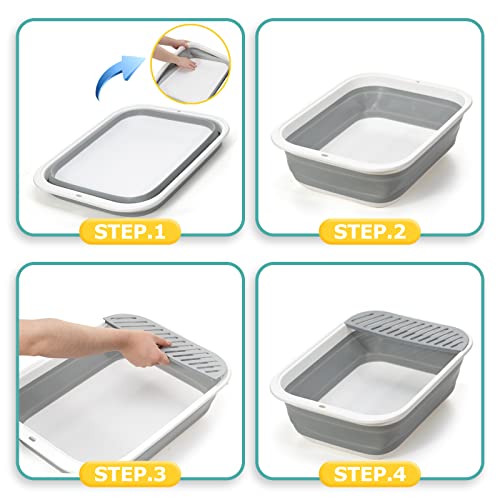 Foldable Cat Litter Box, Large Height-Adjustable Anti-Splash Open Air Kitty Litter Pan, Easy Clean with Scoop (Gray) - color: SMALL GRAY