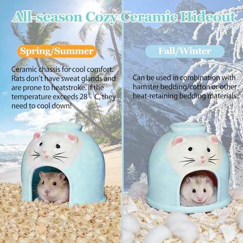 Ceramic Hamster Hideout Syrian Hamster House and Habitat Gerbil Hideaway Cooling Cave for Rat Mice Cage Decor Accessories (Blue) - color: Blue