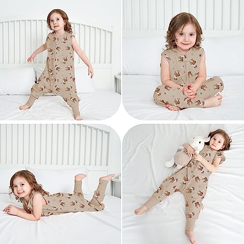 Miracle Baby Sleep Sack with Feet, 0.5 TOG 100% Cotton Wearable Blanket with Legs, Sleeveless Sleeping Bag for Babies(2 Pack) - color: Lion + Deer, size: L (2-4T)