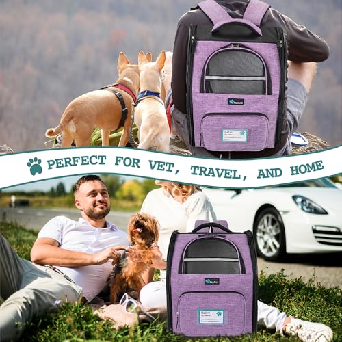 PetAmi Dog Backpack Carrier Airline Approved Cat Pet Puppy Bag, Purple | Ideal for Small Medium Large Pet up to 18 lb, 2 Side Entry Structured No-Collapse Frame, Ventilated Bookbag for Hiking Travel - color: Heather Purple