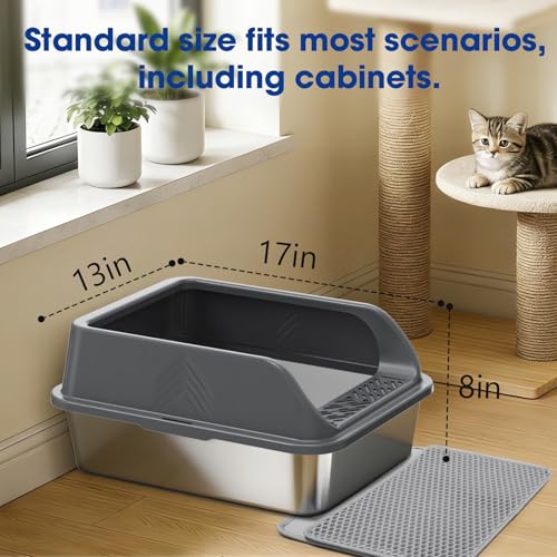 Stainless Steel Litter Box with Lid, Enclosed Metal Cat Litter Box with Built-in Carry Handle & 120° Flip-Top (Dark Gray, Small) - color: Dark Gray, size: Small