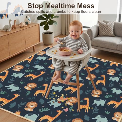 Basumee Splat Mat for Under High Chair, Waterproof & Mess-Proof Floor Mat | 51"×51" Baby Splash Mat, Non Slip Bottom, 4-Layer Fabric, Food & Liquid Catcher, Machine Wash for Boy Girl, Meals, BLW, Craft - color: Dark Blue Giraffe, size: 51x51 Inches