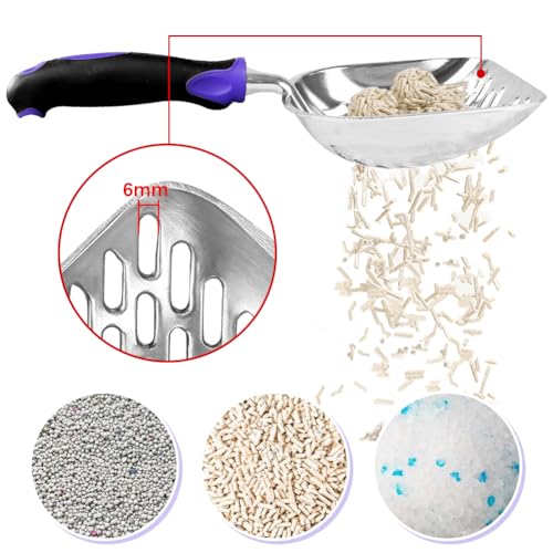 Cat Litter Scoop-Metal Litter Scooper-Kitty Metal Scooper-Long Handle | Kitten Scooper-Poop Sifting-Mesh Shovel-Aluminum Alloy Metal-Suitable for Cat Litter Box-Christmas Gift(Purple) - color: Purple, size: L
