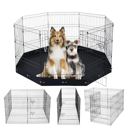 VEVOR Dog Playpen, 8 Pcs 30"H x 24"W Panels Foldable Metal Pet Exercise Pen, Dog Fence Indoor and Outdoor Pen with Door, 600D Oxford Fabric Bottom Pad, Pet Playpen for Dogs, Cats, Other Small Animals - size: 8 panels 30*24in, style: Playpen + Bottom Pad