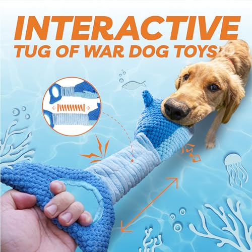 LEGEND SANDY Large Squeaky Dog Toys to Keep Them Busy, Interactive Plush Dog Toy,Crinkle Tug of War Dog Chew Toy for Small, Medium, and Large Dogs | Soft Plush Pet Toy，Puppy Chew Toy for Small Medium Large Breeds for Teething - color: Blue Shark