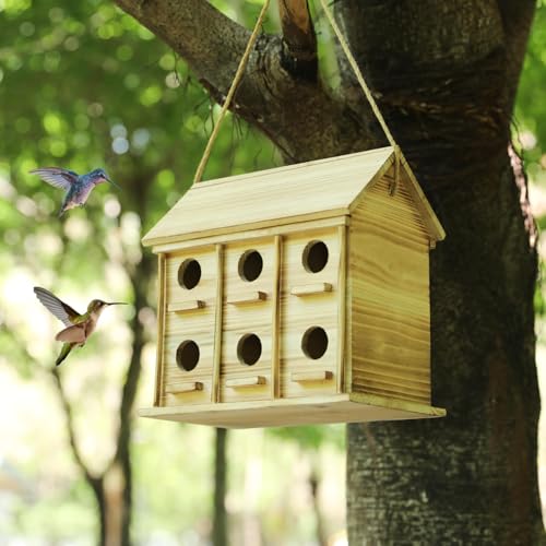 Wooden Bird Houses for Outside, 12-Room Outdoor Nesting Box for Small Birds | Multi-Chamber Design with 1.37" Entrance Holes, Cedar Hanging Birdhouse,Wrens/Finch/chickadees, Garden & Backyard Decor