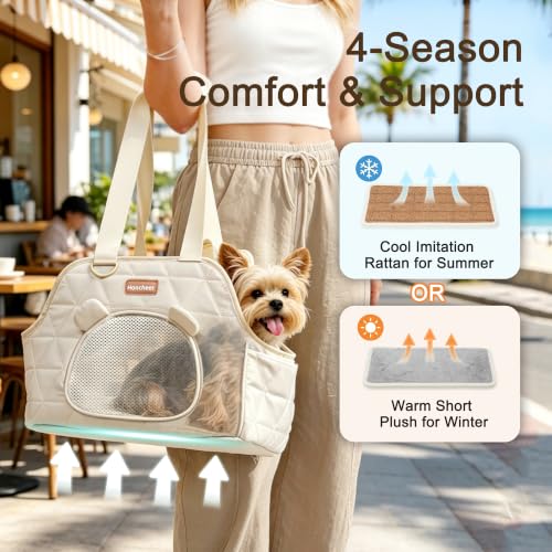 Dog Purse Carrier for Small Dogs Firm Bottom Puppy Travel Bag (Cream White) | Cat Carrier Small Dog Bag with Pocket, Breathable Mesh, Anti-Escape Safety Leash, Comfy Dual-Sided Mat for Outdoor Car Travel - color: Cream White