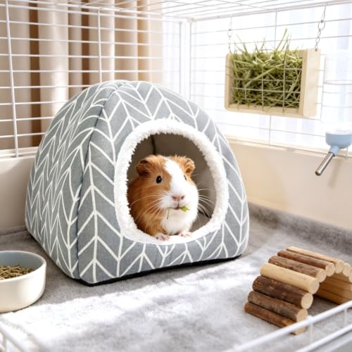 2 Pack Guinea Pig Hideout Bed, Dwarf Rabbit House Cave | Cozy Hide-Out Cage Accessories for Little Bunny, Hedgehog, Ferret, Chinchilla & Other Small Animals, Grey - color: Grey+Green