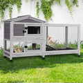 GUTINNEEN Large Rabbit Hutch Indoor with Chew-Proof Ramp, 62" L Wooden Rabbit Cage with 6 Casters, Bunny Cage with 2 Trays and 2 Story for Small to Medium Animals (Grey) - color: Grey