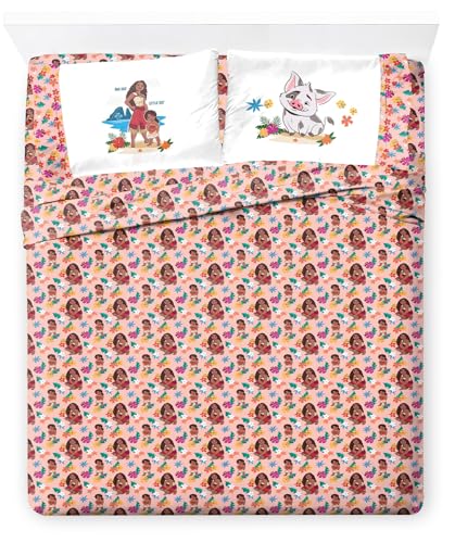 Jay Franco Kids Sheet Set with Fitted, Flat Sheets & Pillow Cover - Ultra-Soft Bedding with Pillowcase for Room Decor, Pink - Moana, 4 Piece Full - color: Pink - Moana, size: 4 Piece Full