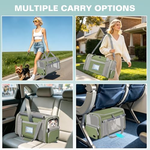 Cat Carrier Top Load, Privacy Curtains Soft Pet Travel Bag Airline Approved | Collapsible Soft-Sided Cat/Dog/Pet Carrier for Small Cats Dogs Puppy Under 16 lb, Washable Kitten Mesh Cage (16.9x10.8x10.8) - color: Grass Green