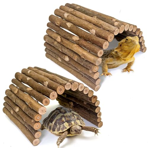 BNOSDM 2PCS Reptile Hideout Wooden Bridge 7.5"x13.4" Lizard Hide Caves Bearded Dragon Habitat Accessories for Gecko Snake Frog Chameleon Iguana Tortoise