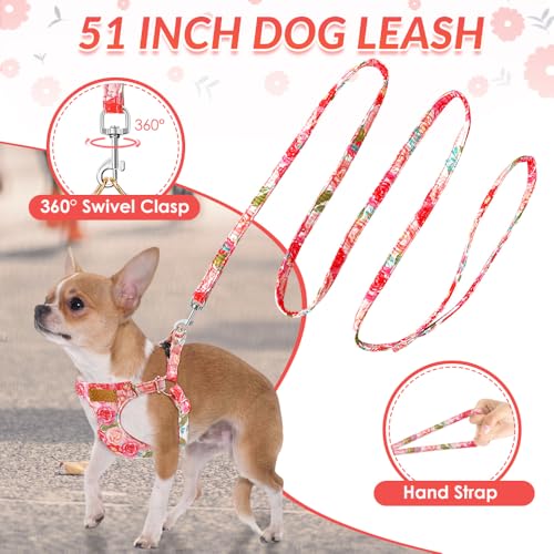 Lukovee Puppy Harness and Leash Set, No Pull, Lightweight Step in Vest | Adjustable, Soft Suede Vest, Easy Put on and off Pet Harness with Snap Buckle & 51in Leash for Small Medium Dogs (Pink-R,XXS) - color: Pink Rose, size: XX-Small ( 2.2-6lb )
