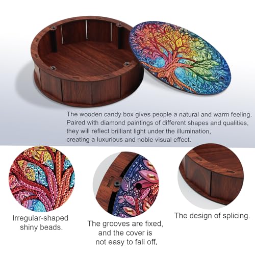JISHSHAY Diamond Art Storage Box Tree of Life Diamond Painting Wooden Snack Box Gem Painting Candy Box Gem Art Organizer Case Embroidery Kit Mosaic Kits for Adults Storage Containers with Lid - color: Tree of Life 2