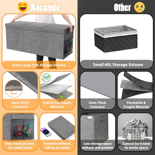 Rocamdo Large Toy Storage Box with Lid & Dividers, Kids Toy Chest, Gray | Toy Box for Boys, Girls, Nursery, Bedroom, Living Room, Playroom, 40X14X16 inches - color: Extra Large Gray