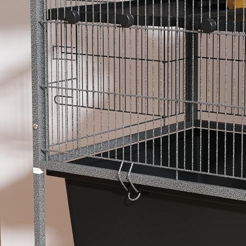 PawHut 59" 5-Level Small Animal Cage, Rolling Ferret Chinchilla Cage with Slide Out 6.3" Deep Tray, Non-Slip Cloth Covered Ramps, Hammock, for Rabbits, Pet Mink, Squirrel, Dark Gray | Ferret Chinchilla Cage, Slide Out 6.3" Deep Tray, Non-Slip Cloth Covere