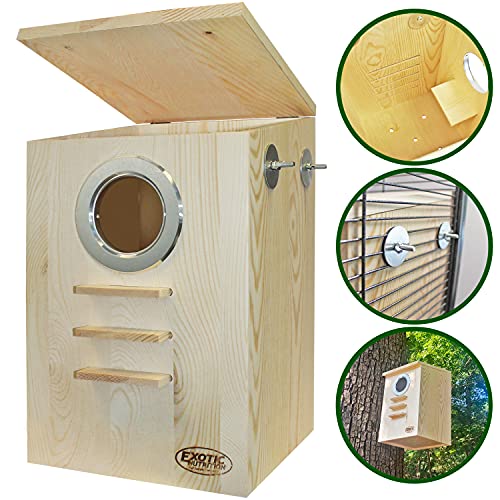 Squirrel Nest Box - Cage Attachment, Hinged Lid, Perching Ledge - for Squirrels, Sugar Glider, Rat, Finch, Parakeet, Lovebird, Canary, Cockatiel, Other Birds & Small Pets - size: Extra Large