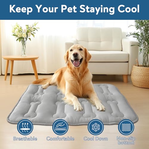 Summer Dog Cooling Mat 2 Pack, 36" x 23" Cooling Mat for Dogs Large | Machine Washable, Thickened, Indoor Outdoor Non-slip Dog Mat for Crate, Floor, Sofa, Car, Grey - size: 36 x 23 Inch