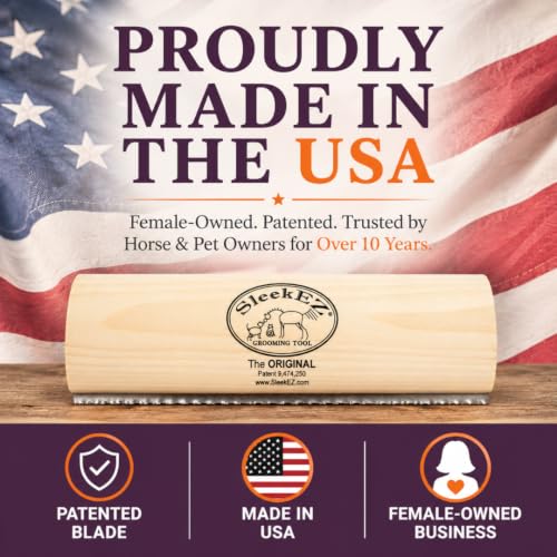 SleekEZ 10 Inch Horse Brush – Patented Horse Shedding Blade Made in USA - Removes Loose Hair & Undercoat - Deshedding Tool for Donkeys, Cows & Large Animals - Helps Reduce Seasonal Shedding - style: Horse Brush