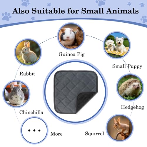 Klmnop 8 Pack Washable Guinea Pig Cage Liners, 12 x 12 Inch Reusable Absorbent Leakproof Pee Pads with Anti-Slip Bottom, Small Animal Bedding for Rabbit Bunny Hamster Cage(Dark Grey)