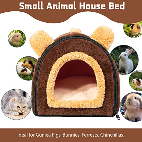 Pet Soft Guinea Pig & Rabbit Cozy Hideout House - Small Animal Bed for Guinea Pigs, Rabbits, Hamsters, Rats & Chinchillas Cave Bed (Coffee)