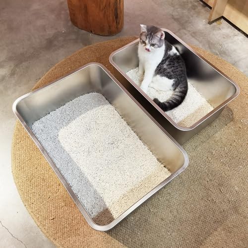 Stainless Steel Cat Litter Box,Extra Large Metal Litter Box,24Lx16x6 in | Extra Large Metal Litter Tray for Big Cats Kitty Rabbits,No Smell,Non Stick,Easy to Clean - color: 6"H, size: 24"L x 16"W