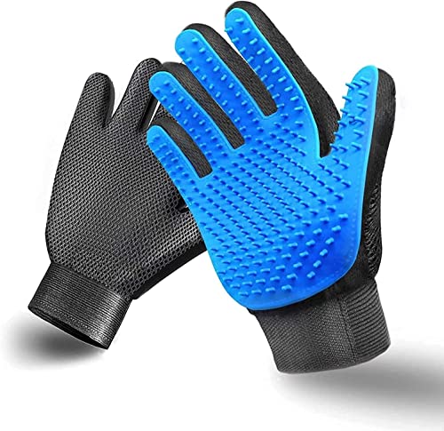 Pet Grooming Glove Hair Remover Brush Gentle Deshedding Efficient Pet Mitt Pet Massage Gloves Left & Right Hand Draw Dogs Cats Horses Long Short Fur (1Pair Left & Right Hand (Blue)) - color: Blue