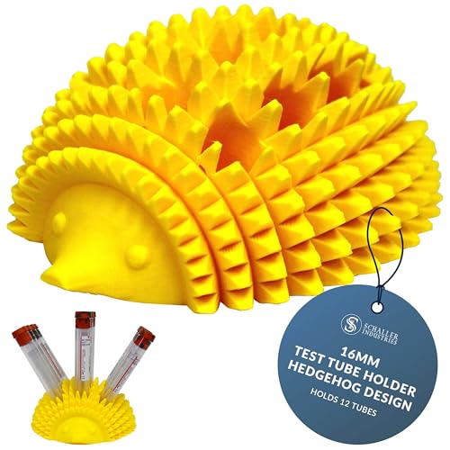 S I Schaller Industries Hedgehog Test Tube Holder, 16mm - Veterinary Blood Test Tube Rack, Holds 12 Vials, Compact Fun Design Organizer for Veterinary and Research Lab Use - Yellow - color: Yellow, size: 16mm Tubes