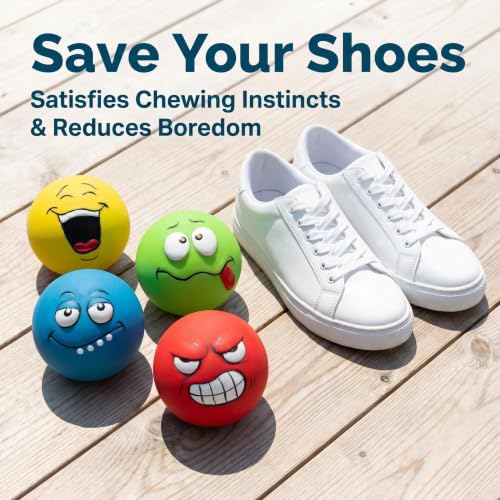 Squeaky Dog Toys, Funny Face Latex Rubber Interactive Dog Balls, Soft Chew Fetch Play Toys for Puppy Small Medium Dogs, 4PCS - color: Red Blue Yellow Green