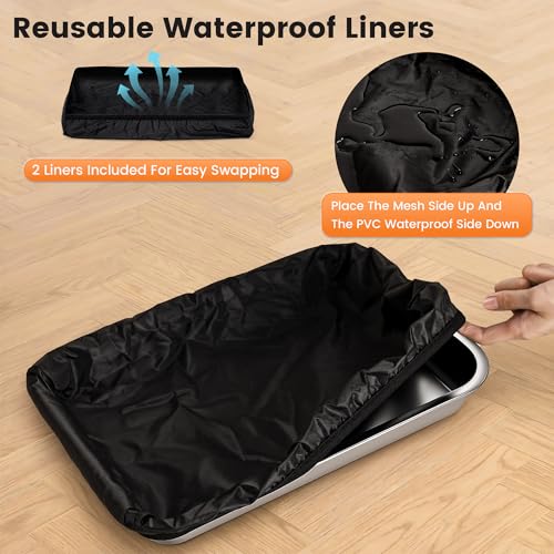 Guinea Pig Litter Box & Rabbit Litter Box – Stainless Steel Tray with Grid, Dual-Layer Mesh Top & Bottom Reusable Waterproof Liner, Easy-to-Clean, 2 inch Low Entry