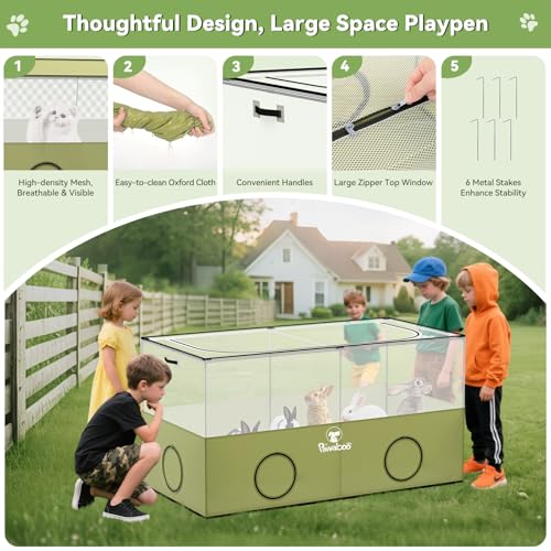 Pawaboo Small Animal Playpen, Foldable Pet Cage Tent, Green | For Puppy Kitten Guinea Pig Rabbit Chicken Hamster, Indoor Outdoor Use, Breathable Mesh Wall and Bottom - color: Avocado Green