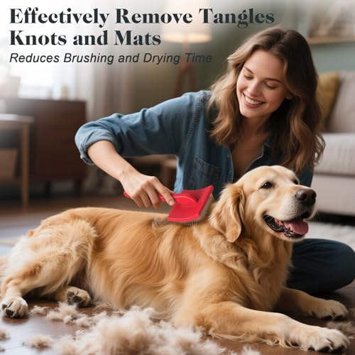 2PCS Slicker Brush for Dogs & Pet Comb,Professional Dog Grooming Brush (Goldendoodles,Poodles,Labradoodles) with Extra Long Pins to Effectively Remove Tangles, Knots and Mats (Red, Large) - color: Red, size: Large