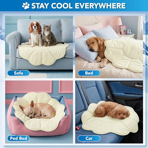 PetAmi Dog Cooling Mat, Flower Shape, Pet Pad with Cooling Nylon & Soft Fleece, Q-Max > 0.4 Reversible All Season Blanket for Dogs & Cats, Small 35x35 in, Beige - color: Beige, size: Small