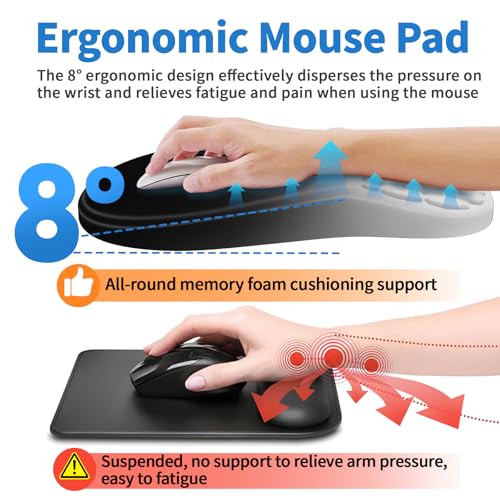 YIWEI Ergonomic Mouse Pad with Wrist Rest for Carpal Tunnel Pain Relief | Memory Foam Wrist Support,Non-Slip Rubber Base, Keyboard Computer Mousepad,Lycra Cloth Surface,Gaming Home Office - color: Gradient Black