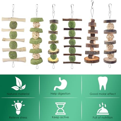 ERKOON Bunny Chew Toys, Rabbit Chew Toys for Teeth Grinding, Improve Dental Health, 100% Natural Apple Wood Timothy Grass Cake Treats for Rabbits Guinea Pigs Chinchillas Bunnies Hamsters (7 Pcs) - style: 7 Pcs