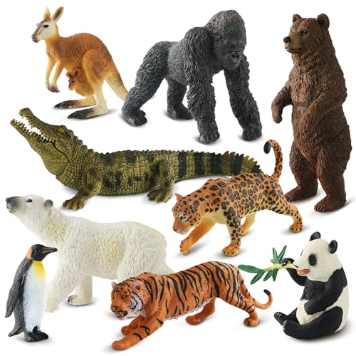 Zippytots 9 PCS Zoo Animal Toys for Kids 3-5 Realistic Plastic Wild Animal Figurine Toys Educational Learning Toy for Kids Boys Girls Toddlers - style: 9-PC Zoo Animal Figures Set