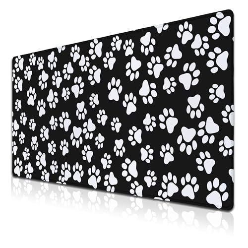 Keyboard Mousepad Black White, Big Mouse Pad Office Desk Pad Non-Slip Rubber Base Waterproof with Stitched Edges, 35.4" X 15.7" for Work/Game/Office/Home Dog Paw. Cat Footprint Dog Paw - color: Dog Paw.Cat Footprint