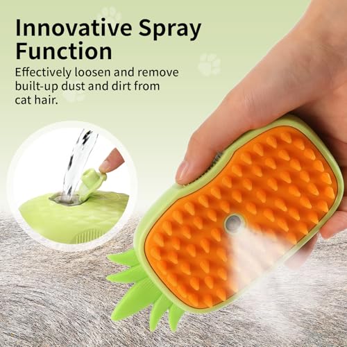 Cat Steam Brush for Shedding, 4 in 1 Rechargeable Steam Brush for Cats and Dogs, Anti-Static, Massage, Cleaning, Shedding & Combing All in One! (Green) - color: Green