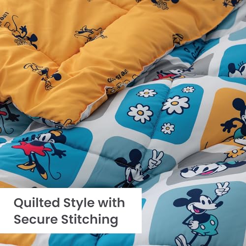 Berkshire LIG Printed Reversible Microfiber Comforter Set–5-Piece, Ultra Soft All-Season Bedding, Wrinkle & Fade Resistant, Twin, Steamboat Willie Boxes Extra Large Blue - color: Steamboat Willie Boxes Extra Large Blue, size: Twin